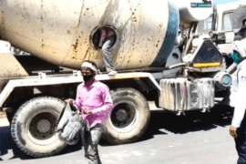 Indian migrant laborers climbing out of a cement mixer they hid in to travel during the coronavirus lockdown. (Photo: Twitter)