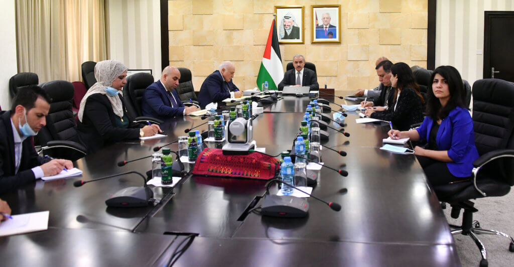 Palestinian Prime Minister Mohammad Shtayyeh attends a donors meeting with the participation of more than 40 countries and international institutions, in the West Bank city of Ramallah on June 2, 2020. (Photo: Prime Minister Office/APA Images)