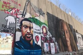 A mural of George Floyd on the Isralei Separation Wall in the occupied West Bank city of Bethlehem, June 9, 2020. Photo by Yumna Patel