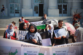 Members of UC Berkeley's Students for Justice in Palestine on Sproul Plaza. (Photo: UC Berkeley SJP/Al Shabaka)