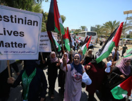 Palestinians hold a demonstration against Israel's West Bank annexation plans in Gaza City on July 1, 2020. (Photo: Ashraf Amra/APA Images)