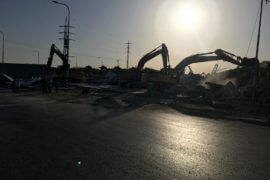 Israeli bulldozers and excavators demolishing the COVID-19 testing clinic on Tuesday morning (Photo courtesy of Raed Maswadeh)