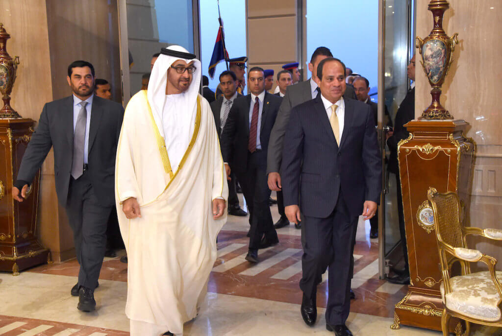 Sheikh Mohammed bin Zayed al-Nahyan, Crown Prince of Abu Dhabi, negotiated the deal normalizing relations with Israel, seen walking in the Cairo with Egyptian President Abdel Fattah al-Sisi in April 21, 2016. (Photo: Egyptian President Office)