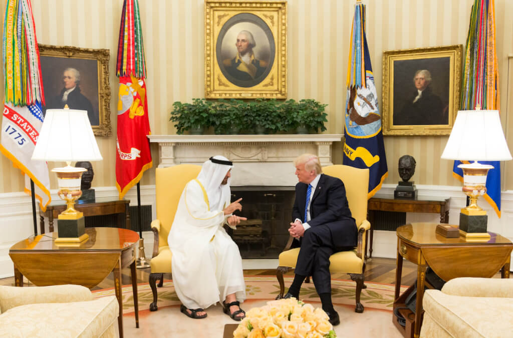 Donald Trump meets with Sheikh Mohamed bin Zayed, Crown Prince of Abu Dhabi, in the Oval Office of the White House, Monday, May 15, 2017. (Official White House Photo by Shealah Craighead)