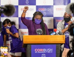 Missouri Democratic congressional candidate Cori Bush gives her victory speech at her campaign office on August 4, 2020 in St. Louis, Missouri. Bush, an activist backed by the progressive group Justice Democrats, defeated 10-term incumbent Rep. William Lacy Clay (D-MO) in Tuesday's primary election to become the first black woman elected to represent the state of Missouri in congress. (Photo: Michael B. Thomas/Getty Images)