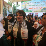 Leila Khaled participates in a demonstration at the headquarters for the International Committee for the Red Cross in Gaza City on December 10, 2012. (Photo: Ashraf Amra/APA Images)
