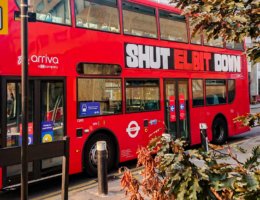 A London bus was ad-hacked with "Shut Elbit Down". Another previously travelled around London with "Stop Arming Israel"