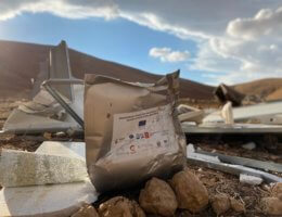 The remnants of an EU funded bathroom in the village of Khirbet Humsah, which was completely demolished by Israeli forces on November 3rd, 2020. (Yumna Patel, Mondoweiss)