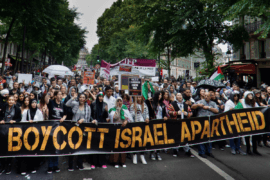 BDS protest in France (Photo: BDSFrance.org/Wikimedia Commons)