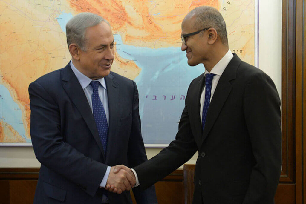 Israeli Prime Minister Benjamin Netanyahu and Microsoft CEO Satya Nadella, in 2016.