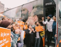 Head of the New Democratic Party Jagmeet Singh greets supporters on November 18, 2019. (Photo: Canada’s NDP/Le NPD du Canada/Facebook)