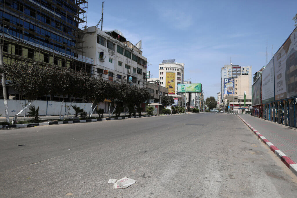 A deserted street following lockdown in Gaza City, on April 23, 2021. (Photo: Mahmoud Ajjour/APA Images)