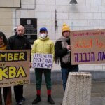 Outside the Israeli embassy in Brussels, April 15, 2021.