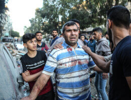 Relatives of journalist Yousef Abu Hussein mourning after he was killed in an Israeli airstrike on Gaza City, on May 19, 2021. (Photo: Bashar Taleb/APA Images)