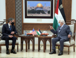 Palestinian President Mahmoud Abbas meets with US Secretary of State Anthony Blinken in the West Bank city of Ramallah on May 25, 2021. (Photo: Thaer Ganaim/APA Images)