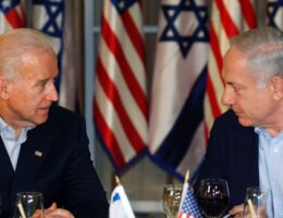 Then-Vice President Joe Biden sits with Israel's Prime Minister Benjamin Netanyahu before a dinner at the prime minister's residence on March 9, 2010, in Jerusalem. (Photo: Baz Ratner/Getty Images)