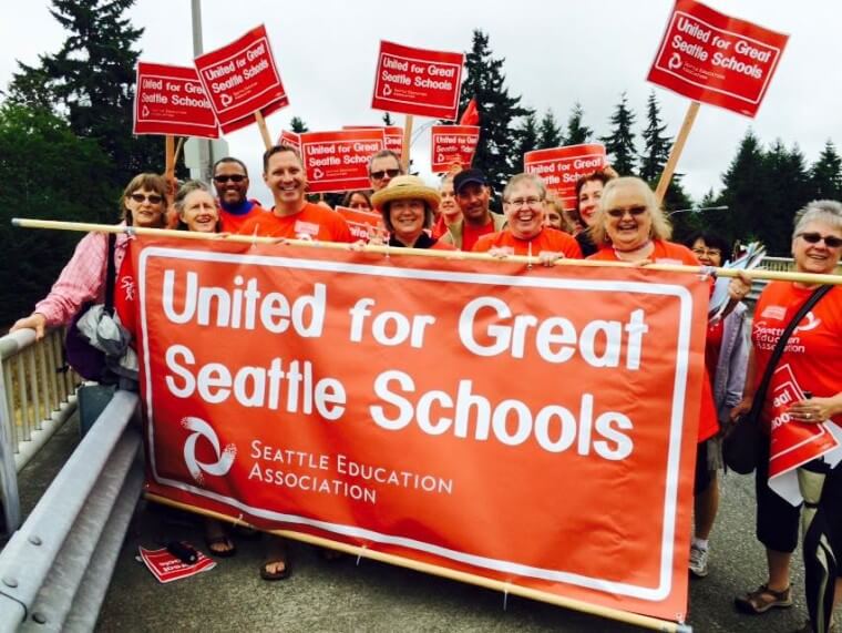 Members of the Seattle Education Association on strike in 2015.