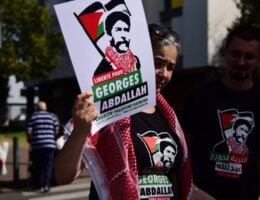 Protest in Lannemezan, France, outside the jail where Georges Abdallah is held. (Photo: Collectif Palestine Vaincr)