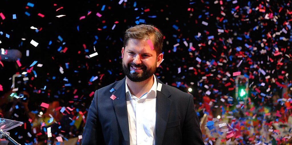 Gabriel Boric giving his victory speech at 2021 Chile Presidential Election, December 19, 2021