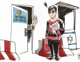 Prof. Rabab Abdulhadi at San Francisco State University (Cartoon: Carlos Latuff)