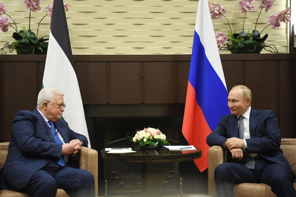 Palestinian President Mahmoud Abbas meets with Russian President Vladimir Putin in Moscow, Russia on November 23, 2021. (Photo: Thaer Ganaim/APA Images)