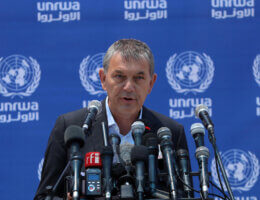 The Commissioner-General of UNRWA, Philippe Lazzarini, speaks during a press confernce, in Gaza city on May 23, 2021. (Photo: Ashraf Amra/APA Images)