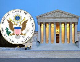 United States Supreme Court and Seal. (Photo: Joe Ravi, CC-BY-SA 3.0. Illustration: Mondoweiss)