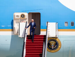 US President Joe Biden disembarks Air Force One upon landing at Ben Gurion Airport for a state visit to Israel July 13 2022. (Photo: Ilia Yefimovich/dpa via ZUMA Press/APAimages)