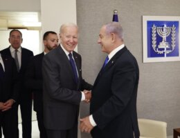 Joe Biden meets Benjamin Netanyahu in Israel on July 14, 2022. Secretary of State Antony Blinken and US ambassador Tom Nides are at left. Photo tweeted by Benjamin Netanyahu.