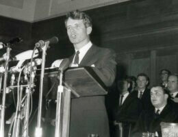 Senator Robert F. Kennedy, addresses students at Cape Town University, South Africa on June 6, 1966 in what came to be known as his "Ripple of Hope" speech.