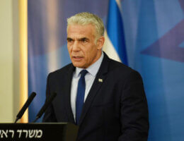 Israeli Prime Minister Yair Lapid making a public statement regarding the Israeli attack on Gaza, on August 5, 2022. (Photo by GPO via APA Images)