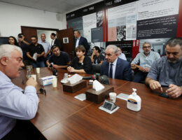 Palestinian Prime Minister Mohammad Shtayyeh meets with leaders of the Palestinian NGOs raided by Israeli forces in the West Bank city of Ramallah on August 18, 2022. (Photo: Shadi Hatem/APA Images)