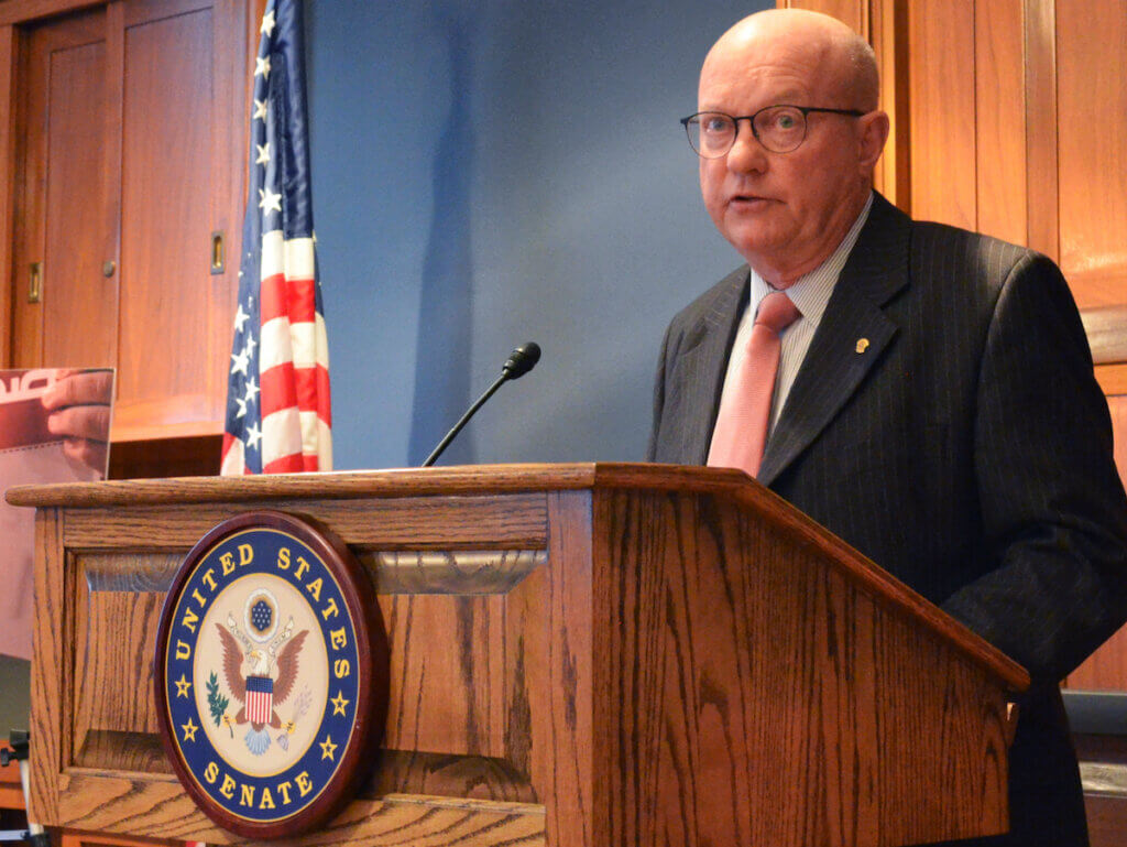 Colonel Lawrence Wilkerson (Ret.) speaking in the Dirksen Senate Office Building in September 2019. (Photo: April Brady/Project on Middle East Democracy)