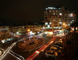 General view of the Manara Square "the center of Ramallah" at the night in the West Bank city of Ramallah, on Sept. 1, 2010. (Photo: Eyad Jadallah/APA Images)