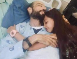 Khalil Awawdeh hugs his daughter for the first time after more than 170 days under hunger strike. (Photo: Twitter/Quds News Network)
