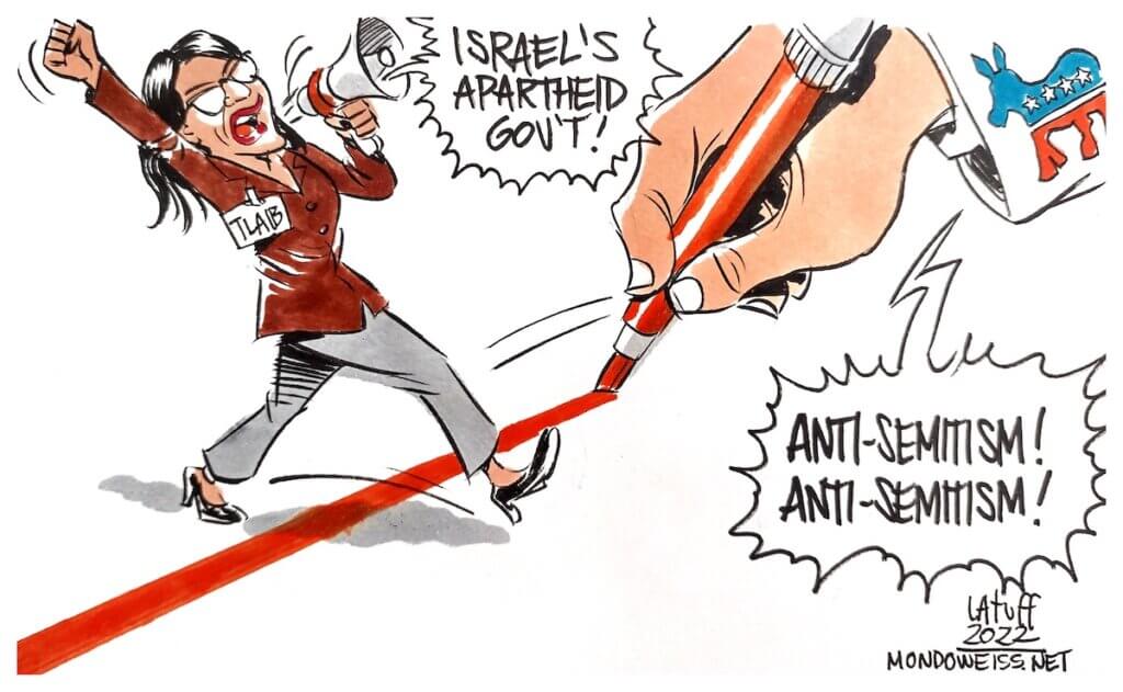 Rashida Tlaib crosses a Democratic Party red line (Cartoon: Carlos Latuff)