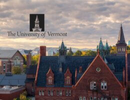 The University of Vermont with logo. (Sally McCay, UVM Photo)