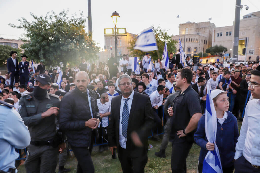 Israeli far-right lawmaker Itamar Ben Gvir takes part in a march in Jerusalem, on April 20, 2022. (Photo: Jeries Bssier/APA Images)