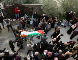 Palestinian mourners attend the funeral of 16-year-old Jana Zakarnaa, who was killed during an Israeli raid in the West Bank, on December 12, 2022 in the city of Jenin. (Photo: Ahmed Ibrahim/APAimages)
