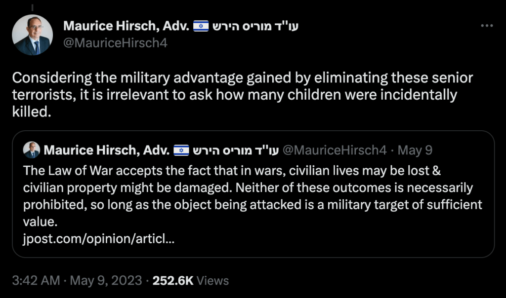 Screenshot of Maurice Hirsch tweet from May 9, 2023