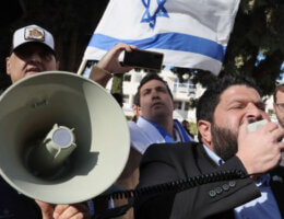 Almog Cohen, right, addresses a rally of the the far-right Otzma Yehudit party in Israel (Photo: Jack Guez/AFP via Getty Images)