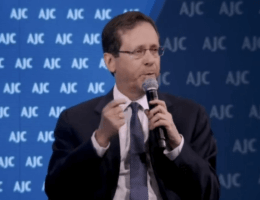 Isaac Herzog speaking to the American Jewish Committee global forum, June 11, 2023. Screenshot from AJC video.