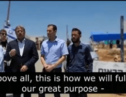 Itamar Ben-Gvir calling for genocide at the Evyatar outpost Jewish settlement, June 23, 2023. Daniella Weiss, a settler leader, is to his left. From Nimrod Flaschenberg on twitter. Screenshot.