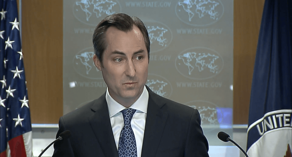 Matthew Miller, State Department spokesperson, at June 15, 2023 news briefing. Screenshot from State's video feed.