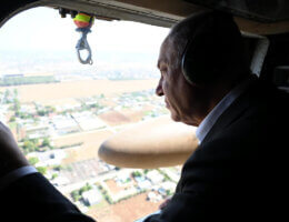 Israeli Prime Minister Benjamin Netanyahu surveys the outskirts of Jenin from the air on July 4, 2023 during Israel's biggest military operation in years in the occupied West Bank. (Photo: Israeli Prime Minister Office via APA Images)