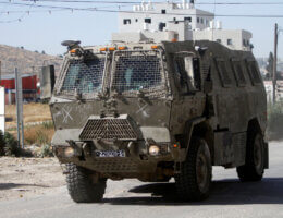 An Israeli armored vehicle invading Nablus during a military raid of Askar refugee camp, July 24, 2023.