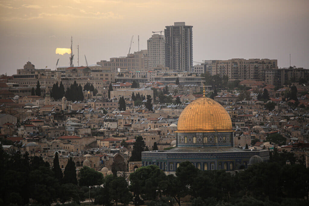 The Dome of the Rock and Jerusalem's Old City in the background seen during sunset, May 5, 2023. (Photo: Saeed Qaq/SOPA Images via ZUMA Press Wire/APAIMAGES)