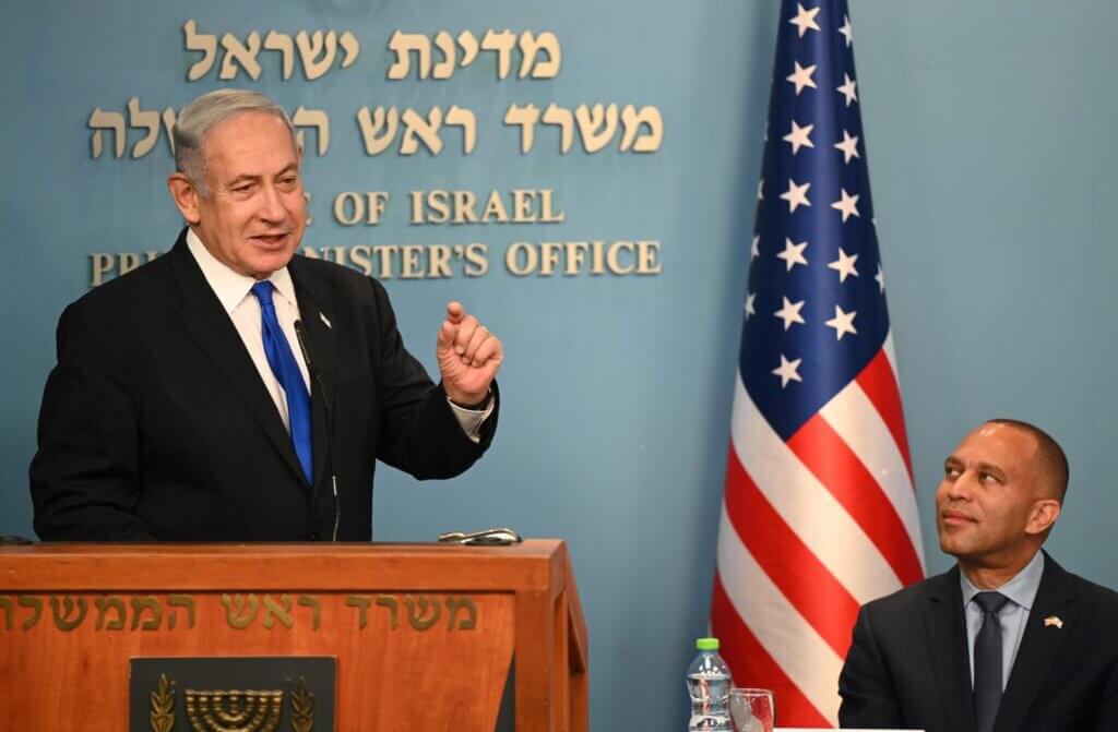 Netanyahu with House Minority Leader Hakeem Jeffries, August 7, 2023. From Netanyahu's twitter feed.
