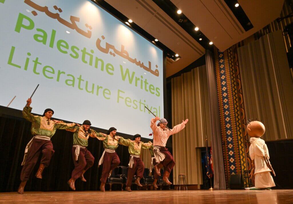 The Freedom Dabka Group performing at the opening of the Palestine Writes Literature Festival in Philadelphia, September 22, 2023. (Photo: Joe Piette courtesy of Palestine Writes)