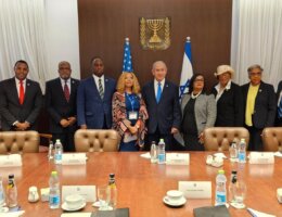 Netanyahu meets an AIPAC-sponsored delegation of U.S. Congress members, Sept. 3, 2023. Group includes Ritchie Torres of NY (2nd from l) and Lucy McBath of GA (to l of Netanyahu). From PM's twitter feed.
